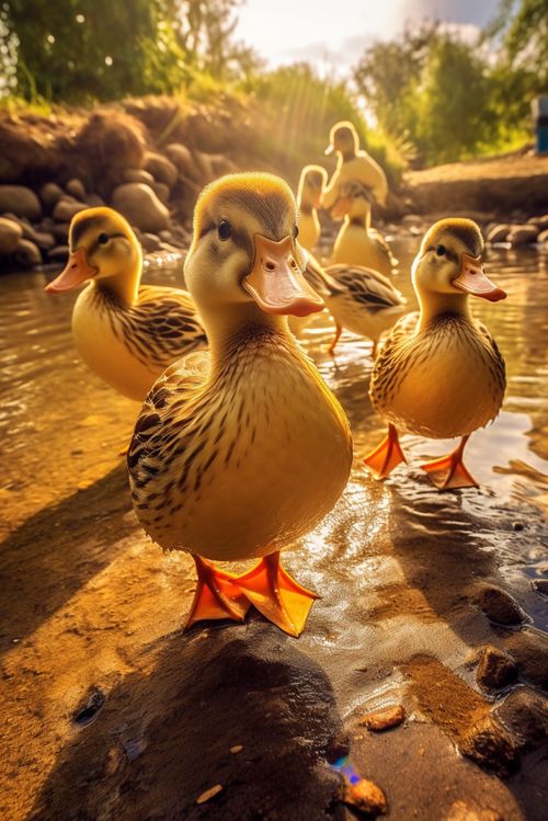 池塘边的散养鸭子 家禽养殖与自然和谐的摄影视角